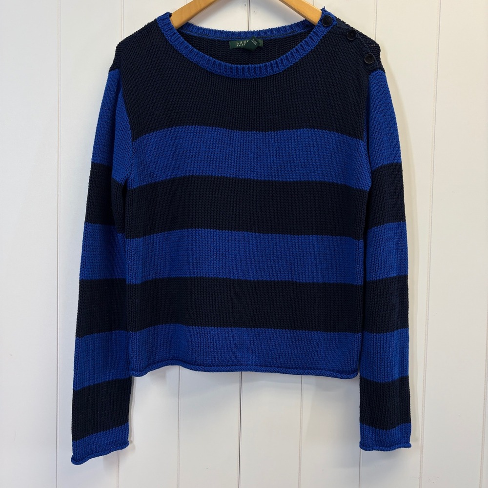 Lauren Ralph Lauren Preppy Nautical Striped Sweater Women Size XL Dark Academia